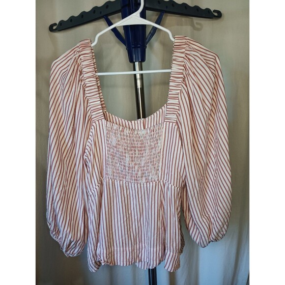 Cabi Womens Size Small Carnival Stripe Puff Sleeve Square Neck Boho Chic Blouse - Picture 7 of 10